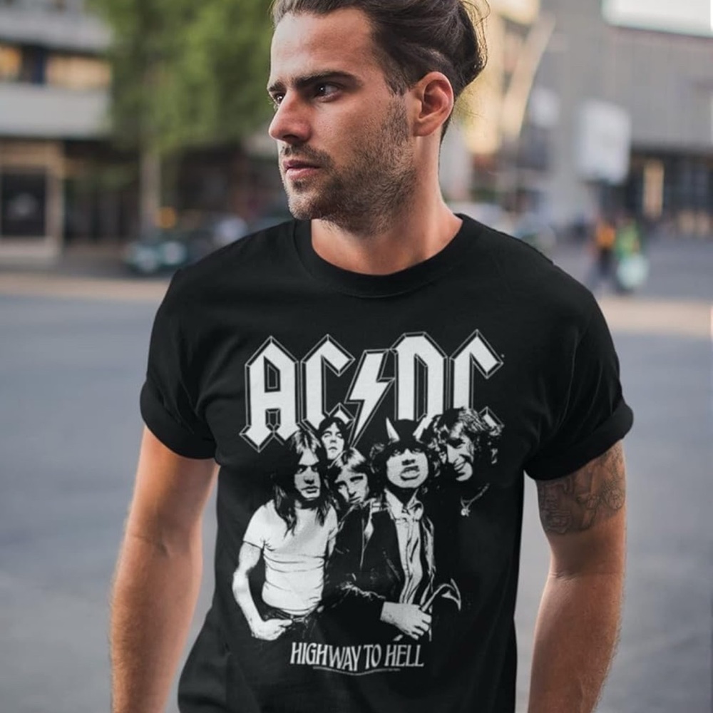 AC/DC Highway‎ to Hell Black Graphic T-Shirt Rock Band Tee Medium